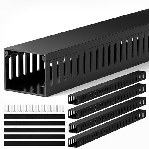 ZhiYo 2"H x 2.4"W Cable Management Raceway, 95in Under Desk Channel, Black | Slotted Wire Duct, 4Pack, 23.6in Each, Heavy-Duty PVC Cable Management for Server Racks, Network Cables & Electrical Cabinets - color: Black, size: 2in H X 2.4in W X 95in L