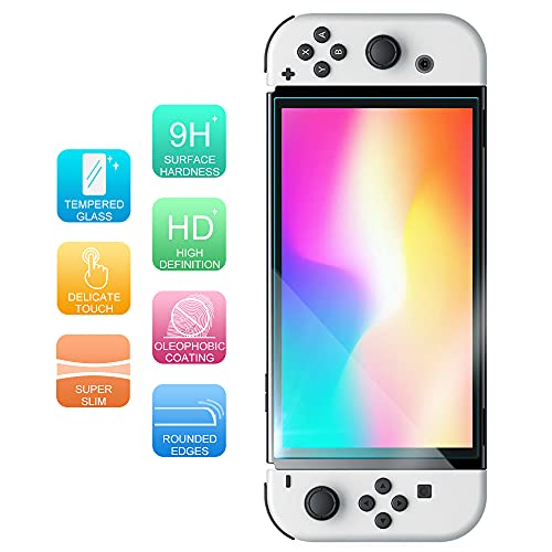 TJS 2 Pack Screen Protector for Nintendo Switch OLED Model 2021 7.0" Clear | Tempered Glass Screen Protector Works While Docking 0.3mm Thickness/Bubble Free/Ultra Clear/9H Hardness/ Anti-Fingerprint - size: Nintendo Switch OLED 7.0''