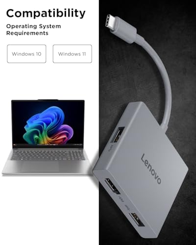 Lenovo USB-C 4 in 1 Travel Hub Block with Integrated Cable, 1x HDMI 4K @ 60Hz, 2X USB-A 3.2, 1x 3.5mm Combo, Luna Grey – Portable, Compact, High-Speed Connectivity Laptops PC Gaming Console Charging