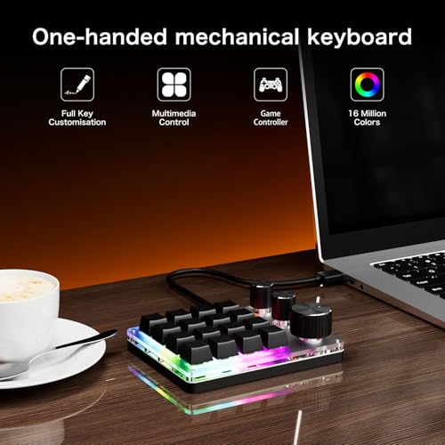 Programmable Macro Keyboard, 16 Keys 3 Knob Mini Mechanical Gaming Keypad Multifunctional Macropad with USB Wired Bluetooth Mode Volume Controller (Black) - color: Black