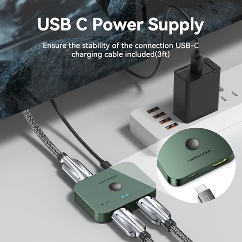 VENTION 8K HDMI Switch, 4K@120Hz HDMI Splitter Switcher, 2 in 1 Out with LED Indicators, Supports HDR, 3D, Dolby, Compatible with Laptops, PC, Xbox Series, PS5/4/3, Blue Ray, Projector - color: Green