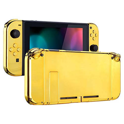 eXtremeRate DIY Replacement Shell Buttons for Nintendo Switch, Back Plate for Switch Console, Housing with Full Set Buttons for Joycon Handheld Controller - Chrome Gold [No Electronics Parts] - color: Chrome Gold