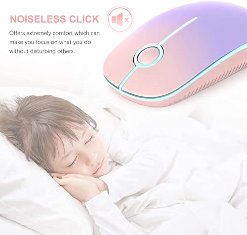 VssoPlor Wireless Mouse, 2.4G Slim Computer Laptop Mouse, Pink to Purple | Portable Mouse, Plug & Play USB Nano Receiver, Quiet Silent Optical Mice for Notebook, PC, Laptop, Computer, Windows, Mac - color: Pink to Purple