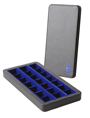 Forged Dice Co. Reliquary Large Divided Dice Case with Dice Tray for Polyhedral Dice Sets - 21 Felt-Lined Chambers - Magnetic Lid Closure - Metal Dice Storage Box - Blue - color: Blue