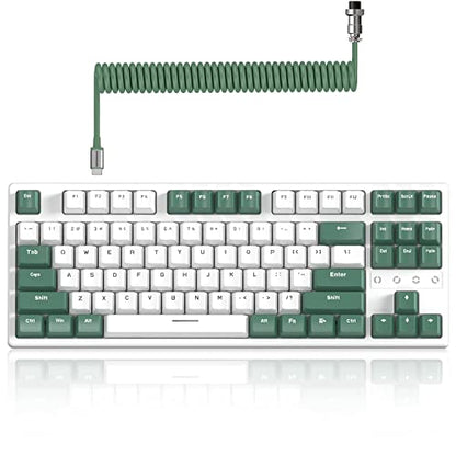 ATTACK SHARK K87 Gaming Keyboard Wireless TKL Mechanical Keyboard,2.4G/BT 5.0/Wired Coiled Keyboard Cable,Hot Swappable Tactile Switch,Chroma RGB,3000 mAh Rechargeable Battery for Windows Mac - color: White Green