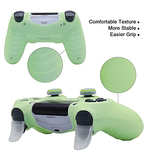 Green Anti-Slip Glow in The Dark Protective Silicone Cover Skin Grips Compatible with PS4/Slim/Pro Controller with 8 PCS Thumb Grips Caps and 2 Grips Caps Glow in The Dark. - color: Glow Green