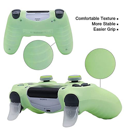 Green Anti-Slip Glow in The Dark Protective Silicone Cover Skin Grips Compatible with PS4/Slim/Pro Controller with 8 PCS Thumb Grips Caps and 2 Grips Caps Glow in The Dark. - color: Glow Green