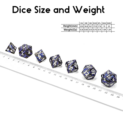 Dice Set D&D,DNDND Metallic Stripes Dice with Gift Case for Dungeons and Dragons DND (Nickel-Plated with Blue Stripes) - color: Stripe Blue