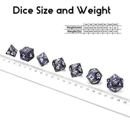Dice Set D&D,DNDND Metallic Stripes Dice with Gift Case for Dungeons and Dragons DND (Nickel-Plated with Blue Stripes) - color: Stripe Blue