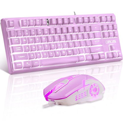 CHONCHOW LED Keyboard and Mouse Combo,Wired 87 Key | Mechanical Feel Anti-ghosting Backlight Keyboard with Multimedia Keys for Windows, Mac Desktop/Laptop/PC (Purple) - color: Purple
