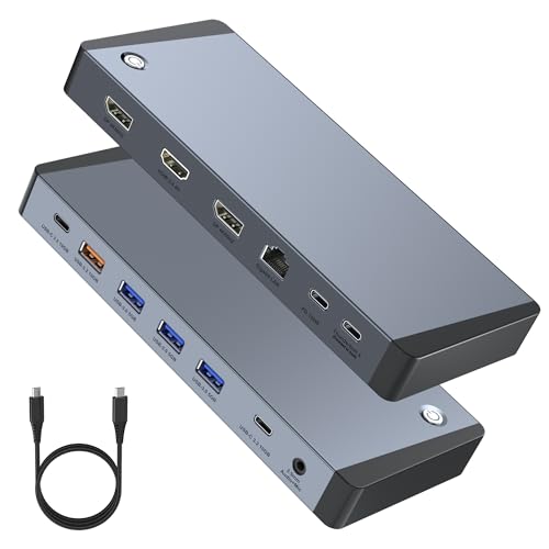 13-in-1 Laptop Docking Station 3 Monitors for Mac and Windows, USB C Hub with Triple 4K@60Hz (2DP+1HDMI), 100W PD Charging, One-Click Screen Off Switch, 10Gbps Data, Gigabit LAN, for Office and Gaming - style: 13 IN 1
