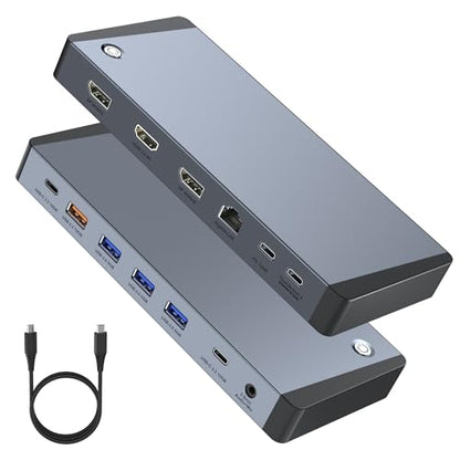 13-in-1 Laptop Docking Station 3 Monitors for Mac and Windows, USB C Hub with Triple 4K@60Hz (2DP+1HDMI), 100W PD Charging, One-Click Screen Off Switch, 10Gbps Data, Gigabit LAN, for Office and Gaming - style: 13 IN 1