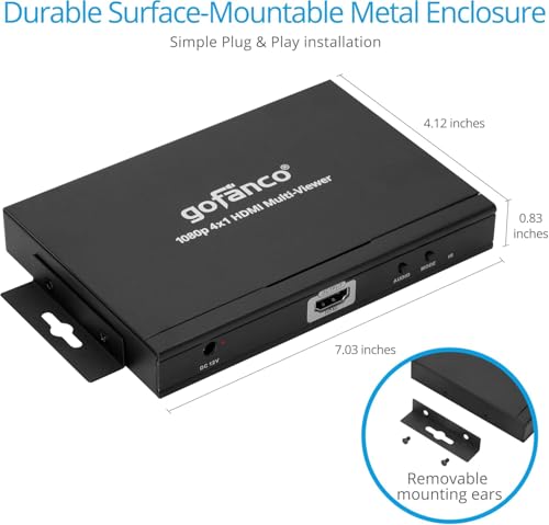gofanco 1080p 4x1 HDMI Multi Viewer (QuadView) | View 4 HDMI Sources on 1 Screen, 1080p Quad/Dual/Single Modes, IR Remote, Ideal for Security, Gaming & Monitoring QuadView - size: 1080p 4 in 1 out, QuadView