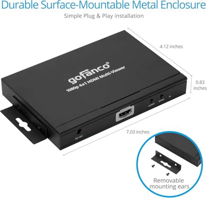 gofanco 1080p 4x1 HDMI Multi Viewer (QuadView) | View 4 HDMI Sources on 1 Screen, 1080p Quad/Dual/Single Modes, IR Remote, Ideal for Security, Gaming & Monitoring QuadView - size: 1080p 4 in 1 out, QuadView