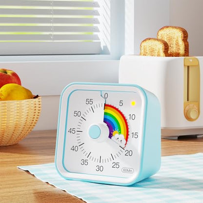 Visual Timer for Kids, Rainbow Timer with Pause Function, Blue | Cute Silent Timer for Classroom, ADHD, Kitchen, Toddlers, Study, Alarm 3 Volume Levels, Light Indicator, Easy to Use - color: Rainbow Blue