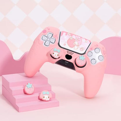 Kuitmor Silicone PS5 Controller Cover Skin Set, Anti-Slip Soft Protective Case for PS5 Wireless Controller with 2 Thumb Grip Caps and 1 Sticker (Pink Melody) - color: Pink Melody