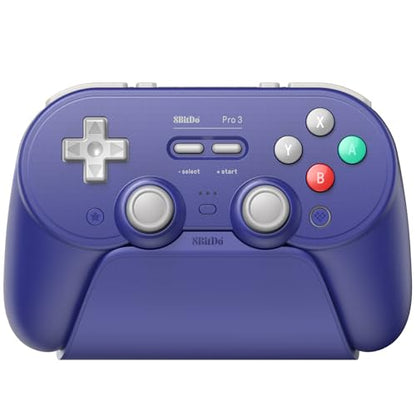 Nargos 8BitDo Pro 3 Bluetooth Gamepad, Compatible with Switch 1/2, PC, Apple, SteamOS, Android, TMR Joysticks, Hall Effect Triggers, Magnetic Buttons (Purple) - color: Purple