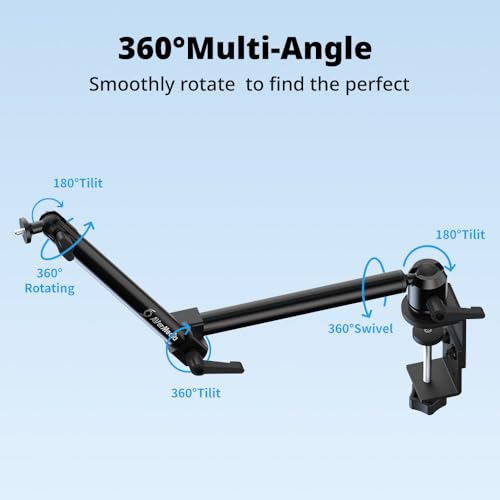 AVerMedia Mic Arm with Desk Clamp, Fully Adjustable Boom Arm, 1/4” to 5/8” Adapter, Heavy Duty Mic Stand for Studio, Podcast, Gaming, including both High & Low Profile Mic Arm setups- FLEXI go BA311L