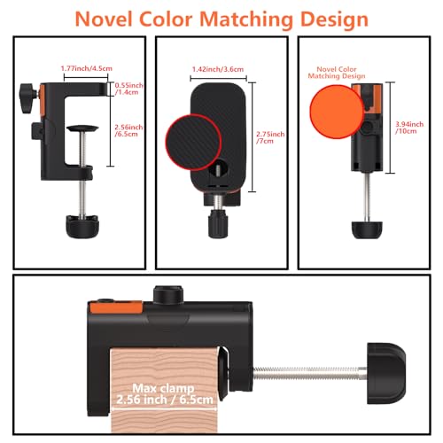Table Clamp Mount for Microphone Stand, 2-in-1 Mic Boom Arm Clamp Table C Clip for Desktop Overhead Camera Tripod Mic Stand Lamp Base, Fits Up to 2.56 inch 6.5cm Desktop Thickness, 1 PCS