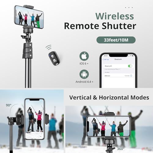 SENSYNE 72" Phone Tripod, Extendable Cell Phone Tripod Stand, Selfie Stick with Wireless Remote and Phone Holder, Compatible with iPhone Android Phone, Camera - color: Black, size: 72-inch