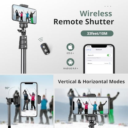 SENSYNE 72" Phone Tripod, Extendable Cell Phone Tripod Stand, Selfie Stick with Wireless Remote and Phone Holder, Compatible with iPhone Android Phone, Camera - color: Black, size: 72-inch