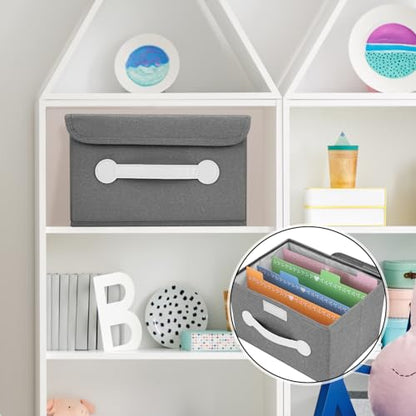 Greeting Card Organizer Box with 16 Dividers,Collapsible Greeting Card Storage Box With Lids，Ideal for Greeting Cards,Recipes, Photos, Envelopes, Keepsake（Grey，84 Pcs Labels） - color: Grey