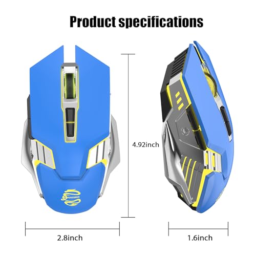 Bluetooth Wireless Gaming Mouse, RGB Rechargeable USB Wireless Mouse, Quiet Click, LED Backlit, Ergonomic, with Side Button, DPI Adjustable Computer Mice for Laptop PC MacBook Chromebook - Blue - color: blue