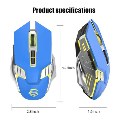 Bluetooth Wireless Gaming Mouse, RGB Rechargeable USB Wireless Mouse, Quiet Click, LED Backlit, Ergonomic, with Side Button, DPI Adjustable Computer Mice for Laptop PC MacBook Chromebook - Blue - color: blue