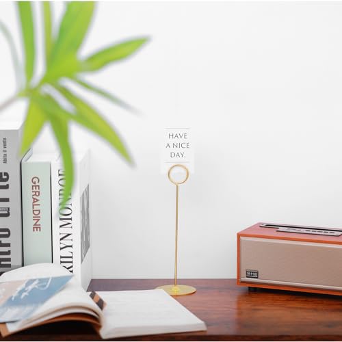 Urban Deco 16 Pieces Table Card Holder 8 inches Table Number Holders Place Steel Card Holders for Photos, Food Signs, Memo Notes, Weddings, Restaurants, Birthdays (Gold) - color: Gold