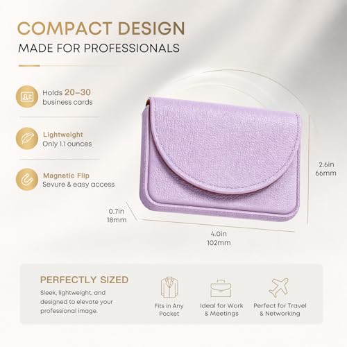 Business Card Holder，PU Leather Business Card Case for Purse，Pocket Travel Name Card Case Holder Wallet for Men Gift，Portable Magnetic Business Card Carrier Purple - color: Purple