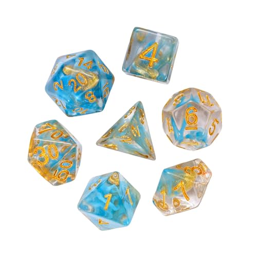 DND Dice Set 7PCS D&D Polyhedral Dice Set with Storage Bag for Role Playing Games and Tabletop Games (Blue & Golden) - color: Blue&gold