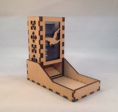 Raven Mini Dice Tower v1 Medium Blue Acrylic Window Laser Cut MDF Unique Fast Shipping
