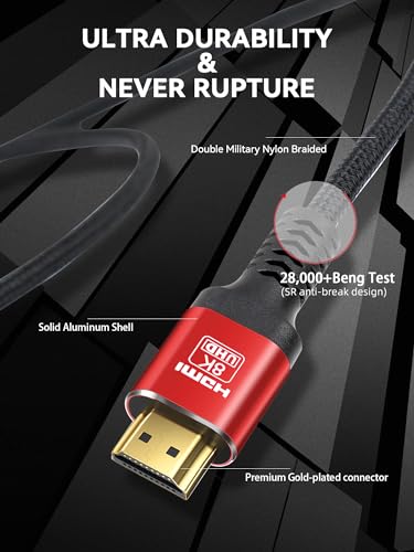 SKW 8K@60 Long HDMI Cable 16.4FT/5M, 48Gbps 2.1 High Speed Gaming HDMI Cord 4K120 144Hz RTX 3090 eARC HDCP 2.2&2.3 Compatible for PS5, SoundBar, AVR, UHD TV - size: 16.4ft/5m