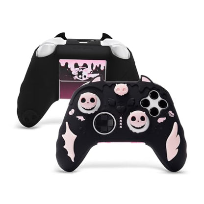 GeekShare Sweetheart Skull Silicone Controller Cover Compatible with Xbox Series X/S - Anti-Slip, Sweatproof Protective Skin with Thumb Grips & Decals - Black & Pink
