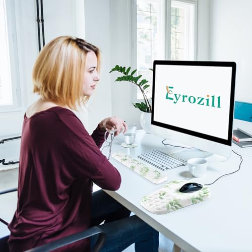 EYROZILL 3 in 1 Ergonomic Mouse Pad and Keyboard Wrist Rest, Cute Mouse Pad with Wrist Support Massage Design, Non-Slip Wrist Pad for Mouse, Desk Mouse Set (Green Plant) - color: Green Plant