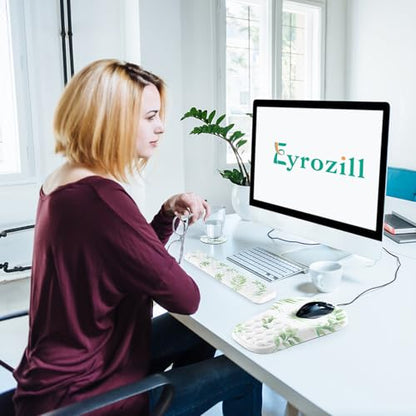 EYROZILL 3 in 1 Ergonomic Mouse Pad and Keyboard Wrist Rest, Cute Mouse Pad with Wrist Support Massage Design, Non-Slip Wrist Pad for Mouse, Desk Mouse Set (Green Plant) - color: Green Plant