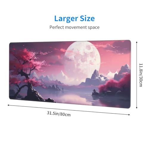Watercolor Japanese Large Gaming Mouse Pad,Japanese Mouse Pad 31.5 x 11.8 in Mat Desk Pad,Large Desk Mat,Extended Keyboard Mousepad with Non-Slip Base and Stitched Edge for Desk Home Office - color: Cherry Blossom1