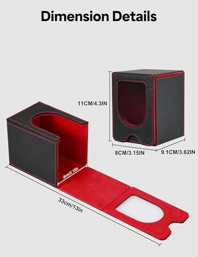 MTG Commander Deck Box, MTG Card Box with See-Through Window, Magnetic Closure Holds 100+ Double-Sleeved Cards TCG Cards(Black&Red) - color: Black&Red