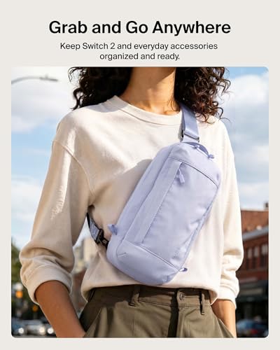 Belkin Nintendo Switch 2 Carrying Case, Sling Crossbody Travel Bag, Fits Up to 2 Pro Controllers with 10 Game Cartridge Slots, Soft Interior & Lightweight Protective Gaming Pouch, Switch 2 Accessories - color: Lilac