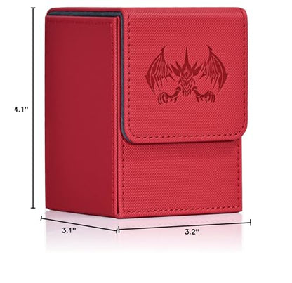 UAONO Card Deck Box for Yugioh MTG Cards, 100+ Deck Case with 2 Dividers Fits TCG CCG, PU Leather Card Storage Box Compatible with Collectible Trading Cards (Red, Extinction Dragon) - color: B-Red