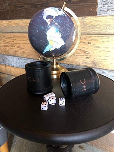 WE Games Custom Engraved Mahogany Leather Dice Cup with 5 Dice and Storage Bag