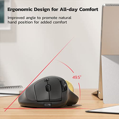 Nulea M501 Wireless Trackball Mouse Ergonomic Thumb Control, 4 DPI Levels | Rechargeable rollerball mouse with Bluetooth USB receiver,3 device use,smooth tracking,compatible with PC Mac Windows-Gold - color: H-Gold