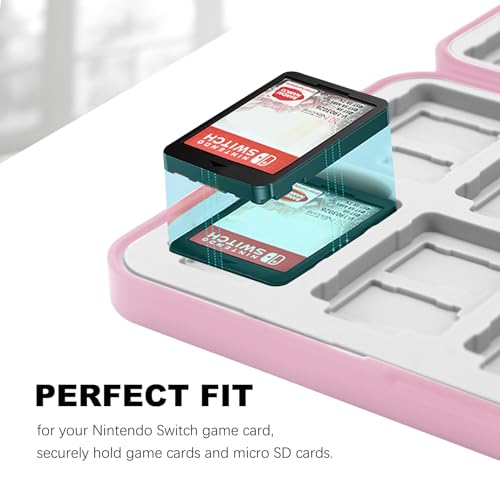 FYY Nintendo Switch Game Case Holder for Switch 2 Cartridge, Pink | 24 Game Card Slots & 48 Micro SD Card Slots, Hard Shell, Silicone Lining - color: B-Pink