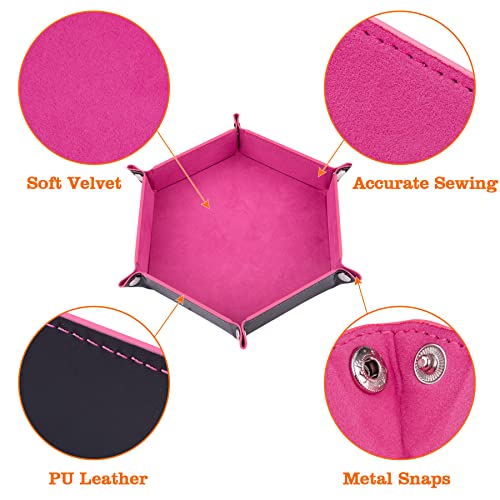 SIQUK 2 Pieces Dice Tray PU Leather Dice Folding Hexagon Tray Dice Holder for Dice Games Like RPG, DND and Other Table Games (Pink, Gray) - color: Pink and Gray