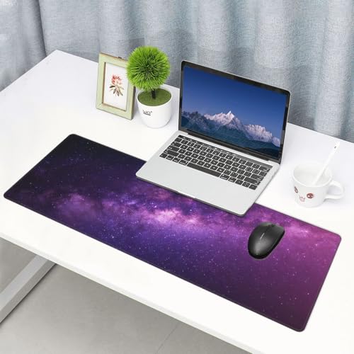 Large Gaming Mouse Pad Desk Mat, Purple Galaxy Nebula Extended Keyboard Mouse Pad Mousepad with Non-Slip Base and Stitched Edge Mouse Mat Desk Pad Mouse Pads for Desk Home Office, 31.5 x 11.8 - color: Purple Galaxy