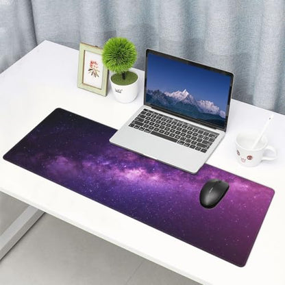 Large Gaming Mouse Pad Desk Mat, Purple Galaxy Nebula Extended Keyboard Mouse Pad Mousepad with Non-Slip Base and Stitched Edge Mouse Mat Desk Pad Mouse Pads for Desk Home Office, 31.5 x 11.8 - color: Purple Galaxy