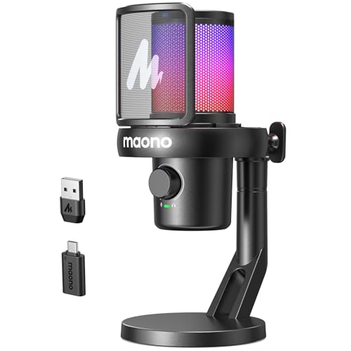 MAONO Wireless Microphone for PC,Gaming Streaming Condenser Mic with Software AI Voice Change,3-Level Noise Cancellation,Custom EQ,Gain Control USB Mic for Podcast Recording (DM40-Black) | Condenser Computer Mic with Noise Reduction/One-Click Mute/EQ/RGB/