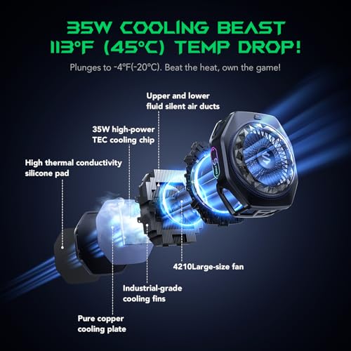 Black Shark Magnetic Phone Cooler 5 Pro - 18 Addressable RGB LEDs, Detachable Grip, APP-Controlled Thermostatic Cooling Fan for iPhone MagSafe/Android/iPad -Gaming/Streaming/Photography - color: 5 Pro Black