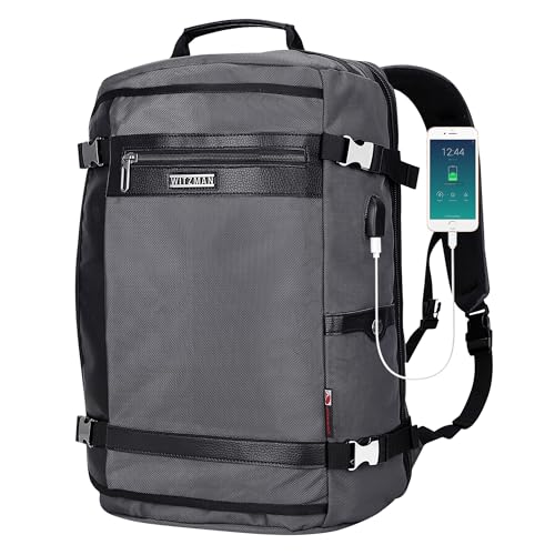WITZMAN Travel Backpack for Men 40L Carry-on Luggage Bag USB Charging Port | Nylon Laptop Backpack Multi-pocket Fits 17 Inch, TSA Friendly Flight Approved, For Business Trip, Vacation, B686 Silvery Grey - color: Silvery Grey