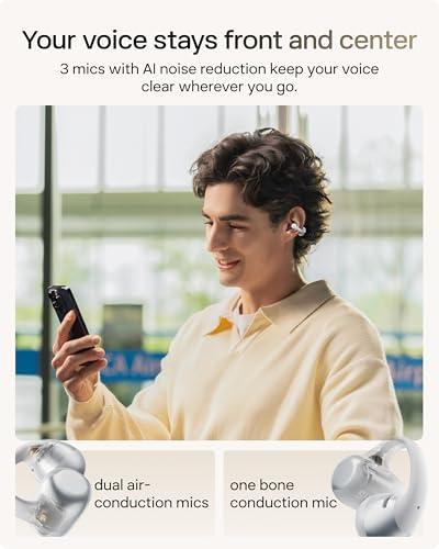 SHOKZ OpenDots 2 Open-Ear Clip-On Earbuds with Upgraded Dolby Audio, 3-Mic Clear Calls, Rich Bass, Up to 40 Hrs of Audio, Wireless Charging, Interchangeable Left/Right Earbuds, IP57, Bluetooth 6.1 - color: Grey